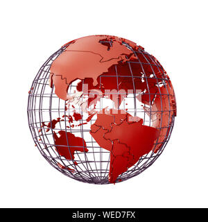 Wireframmed terre globe isolé sur fond blanc illustation 3d Banque D'Images