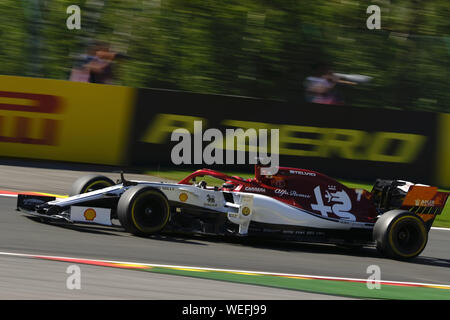 Spa Francorchamps, Belgique. Août 30, 2019. Le pilote Sauber Kimi Raikkonen (FIN) en action au cours de la deuxième séance d'essais libres du Grand Prix de Belgique de Formule 1 circuit de Spa Francorchamps en Belgique - Credit : Pierre Stevenin/ZUMA/Alamy Fil Live News Banque D'Images