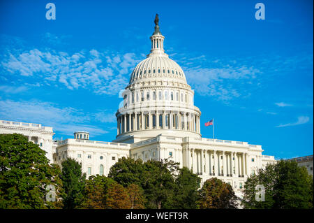Ciel bleu magnifique vue sur le dôme de la Capitole en plein soleil d'après-midi à Washington DC, USA Banque D'Images