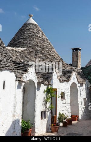 Trulli traditionnelles maisons de la ville de Alberobello, Pouilles, Italie. Banque D'Images