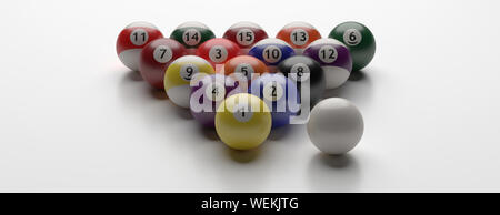 Jeu de boules de billard billard isolés contre fond blanc, la bannière. 3d illustration Banque D'Images