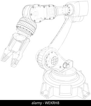 Bras du robot, les machines industrielles. Illustration technique de fil de fer. Le rendu 3D de vecteur. Illustration de Vecteur