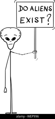 Vector cartoon stick figure dessin illustration conceptuelle de l'étranger porteur d'extraterrestres n'existent les étrangers signe. Illustration de Vecteur