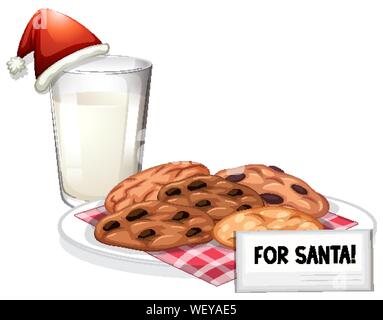 Du lait frais et des biscuits pour le Père Noël chocolatechip illustration Illustration de Vecteur