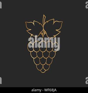 Les raisins d'or sur fond noir, raisin types définis. Logo design, illustration vectorielle. Vin logo vector art. Illustration de Vecteur