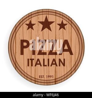 Plaque en bois rond, planche à découper. Éléments de conception Pizza modèle pour logo de la marque pour une pizzeria. Vector illustration. Illustration de Vecteur