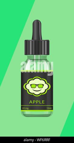 Bouteilles réaliste des maquettes avec des goûts pour une cigarette électronique avec différentes saveurs de fruits. Flacon compte-gouttes de liquide pour Vape. Le goût de Illustration de Vecteur