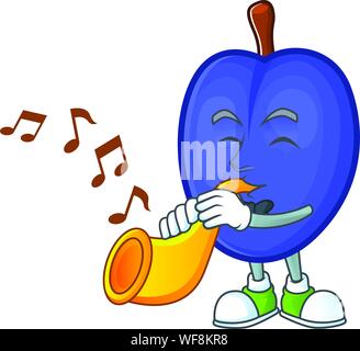 Avec frais de caractère pruneaux trompette mascot dans un dessin animé. Illustration de Vecteur