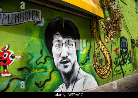 Fresque de Bruce Lee dans le quartier chinois, San Francisco, California, United States Banque D'Images