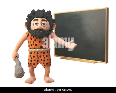 Funny cartoon 3d'enseignement à caractère caveman le tableau noir, illustration 3D render Banque D'Images