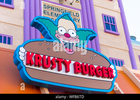 LA, USA - 2 novembre 2018 : Krusty Burger signe et restaurant à Universal Studios Hollywood, LA, USA Banque D'Images