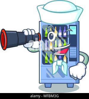 Marin avec distributeur automatique de vin binoculaire de caractère isolé Illustration de Vecteur