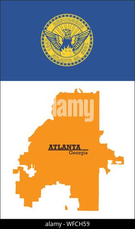 Silhouette d'orange plan de Atlanta avec drapeau Illustration de Vecteur