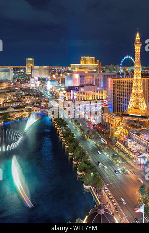 Vue aérienne de la bande de Las Vegas au Nevada comme vu dans la nuit, Banque D'Images