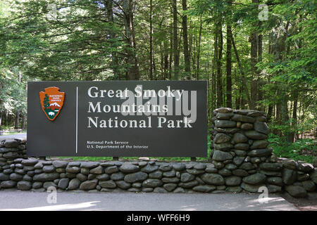 Great Smoky Mountains National Park Entrance sign près de Gatlinburg, Tennessee Banque D'Images