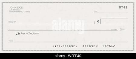Modèle de chèque de banque en blanc. Fake check page immersive Illustration de Vecteur