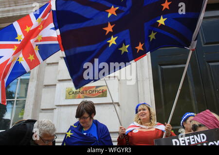 Londres, Royaume-Uni, 31 août, 2019. Les manifestants se rassemblent à l'extérieur de Downing Street pour protester contre la prorogation du Parlement par le premier ministre Boris Johnson, Londres, Royaume-Uni. Credit : Helen Garvey/Alamy Live News Banque D'Images