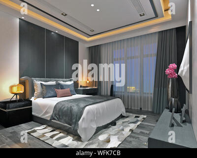 3D render. Chambre d'hôtel de l'intérieur. Banque D'Images