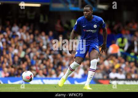 Londres, Royaume-Uni. Août 31, 2019. Kurt Zouma de Chelsea en action. Premier League, Chelsea v Sheffield United à Stamford Bridge à Londres le samedi 31 août 2019. Cette image ne peut être utilisé qu'à des fins rédactionnelles. Usage éditorial uniquement, licence requise pour un usage commercial. Aucune utilisation de pari, de jeux ou d'un seul club/ligue/dvd publications. pic par Steffan Bowen/ Crédit : Andrew Orchard la photographie de sport/Alamy Live News Banque D'Images