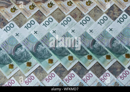 D'origine polonaise, zloty. 100 200 500 zlotys et billets Banque D'Images