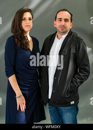 Harwicz auteur argentin, Ariana & Giuseppe Caputo, écrivain colombien, Edinburgh International Book Festival 2019, Écosse, Royaume-Uni Banque D'Images