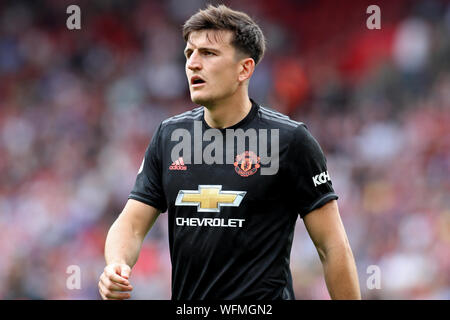 SOUTHAMPTON, Angleterre AUG 31ST Manchester United defender Harry Maguire lors de la Premier League match entre Southampton et Manchester United à St Mary's Stadium, Southampton le samedi 31 août 2019. (Crédit : Jon Bromley | MI News) usage éditorial uniquement, licence requise pour un usage commercial. Aucune utilisation de pari, de jeux ou d'un seul club/ligue/dvd publications. Photographie peut uniquement être utilisé pour les journaux et/ou magazines des fins éditoriales Crédit : MI News & Sport /Alamy Live News Banque D'Images