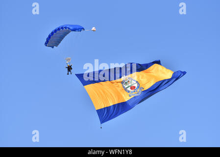 Tigres de l'armée britannique de l'Armée de l'équipe de démonstration de parachutisme en chute libre peu Gransden Airshow 2019 Banque D'Images