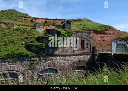 La France, Territoire de Belfort, Giromagny, fort Route des fleurs construite en 1875, système fortifié Séré de Rivières, de l'entretien par les chèvres Banque D'Images