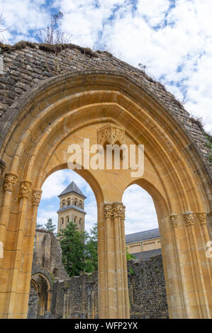 Ruines du monastère médiéval de cistertian d'Orval en Belgique, province de Luxembourg Banque D'Images