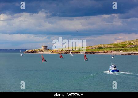 L'Irlande du Nord, County Fingal, Dublin, Howth, voiliers et bateaux de pêche au large de l'île Sauvage d'Ireland's Eye Banque D'Images