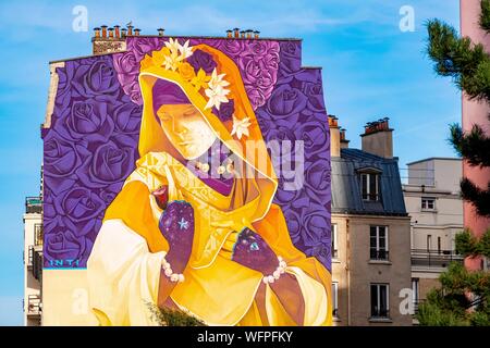 France, Paris, 13ème arrondissement, à l'Art de la rue, la ligne de métro 6 en face de l'œuvre de l'artiste La Madre © laïque Inti Banque D'Images