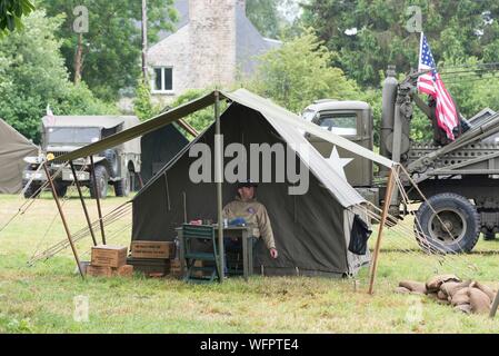 France, Manche, Cotentin, Sainte Mère Eglise, Musée Airborne, Camp Geronimo reconstruction Banque D'Images