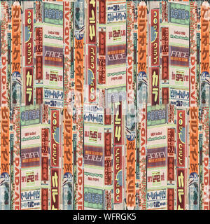 Collage de photos numériques et la publicité bilboards néon motif Motif de fond Banque D'Images