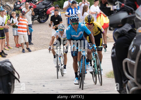 30 augustus 2019 Mas de la Costa, Espagne Vélo Vuelta 2019 30-08-2019: Ronde van Spanje: Onda: Mas de la Costa Alejandro Valverde, équipe Jumbo Visma, Movistar, Nairo Quintana, Primoz Roglic, Roglic deuxième place, vainqueur de la scène 7 Valverde Banque D'Images