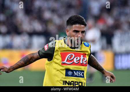 Lorenzo Insigne (SSC Naples) au cours de la Serie A TIM match de football entre la Juventus et SSC Napoli de Allianz Stadium sur 31 août 2019 à Turin, Italie. Banque D'Images