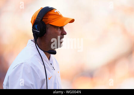 31 août 2019 : l'entraîneur-chef Jeremy Pruitt du Maine bénévoles au cours de la NCAA football match entre l'Université du Tennessee bénévoles et le Georgia State Panthers à Knoxville, TN/CSM Gangloff Tim Banque D'Images