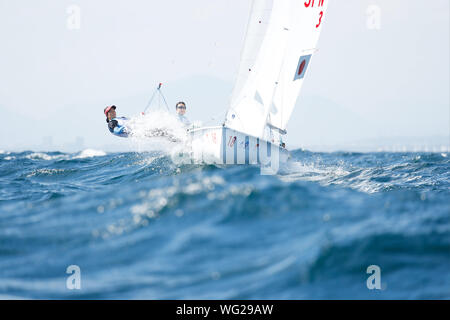 Kanagawa, Japon. Août 31, 2019. Yuki Hayashi Chika & Nishidai (JPN) Voile : Série de la Coupe du monde Femmes 470 Enoshima au port de plaisance d'Enoshima à Kanagawa, Japon . Credit : Naoki Morita/AFLO SPORT/Alamy Live News Banque D'Images