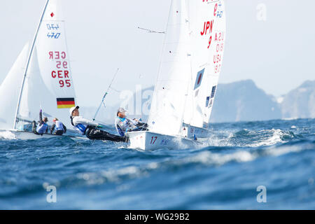 Kanagawa, Japon. Août 31, 2019. Misaki Tanaka & Tsugumi Noda (JPN) Voile : Série de la Coupe du monde Femmes 470 Enoshima au port de plaisance d'Enoshima à Kanagawa, Japon . Credit : Naoki Morita/AFLO SPORT/Alamy Live News Banque D'Images