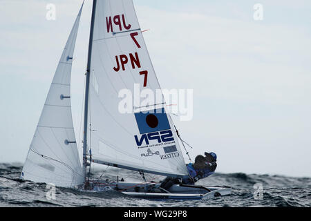 Kanagawa, Japon. Août 31, 2019. Tetsuya Isozaki & Akira Takayanagi (JPN) Coupe du Monde de Voile : Enoshima Série Men's 470 au port de plaisance d'Enoshima à Kanagawa, Japon . Credit : Naoki Morita/AFLO SPORT/Alamy Live News Banque D'Images