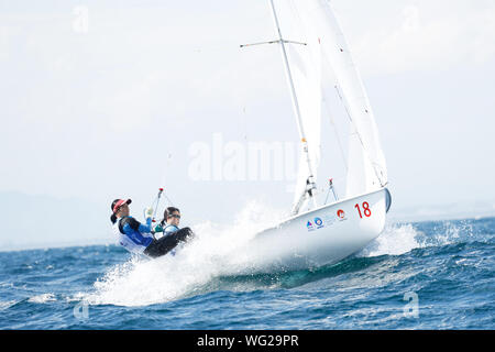 Kanagawa, Japon. Août 31, 2019. Yuki Hayashi Chika & Nishidai (JPN) Voile : Série de la Coupe du monde Femmes 470 Enoshima au port de plaisance d'Enoshima à Kanagawa, Japon . Credit : Naoki Morita/AFLO SPORT/Alamy Live News Banque D'Images