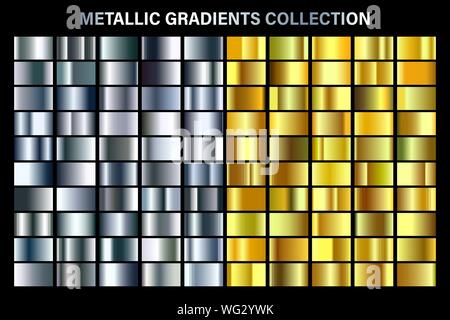 Et d'argent, d'or brillant jaune, feuille de métal or gradient de texture. Échantillon de couleur définie. Collection de gradients vectoriels de haute qualité. Métallique brillant Illustration de Vecteur