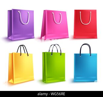 Sacs shopping vector set. Collection de sacs en papier vide coloré pour stocker les éléments de conception et de promotion d'achats isolés en blanc. Vector Illustration de Vecteur