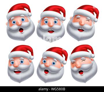 Santa Claus head vector set. Père Noël émoticônes avec heureux et drôles d'expressions faciales et les émotions pour Noël des éléments isolés en blanc Illustration de Vecteur