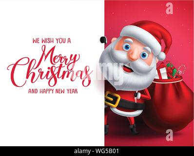 Santa Claus holding gifts de caractère vectoriel avec joyeux noël accueil en espace blanc vide pour Noël liste de cadeaux. Vector illustration. Illustration de Vecteur