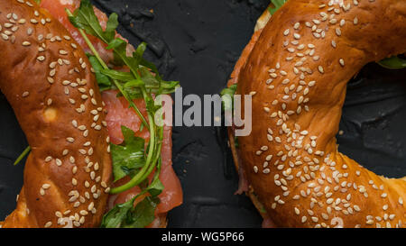 Le fromage à la crème, sandwich, petit déjeuner, mini, propagation, Einstein, blé entier, bruegger's Banque D'Images