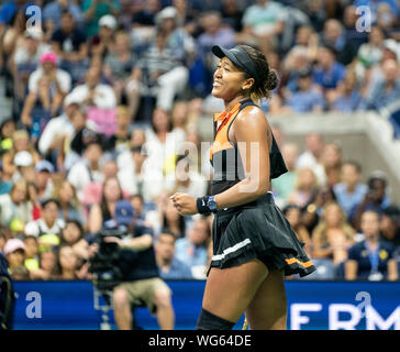 New York, USA. Août 31, 2019. Naomi Osaka (Japon) réagit au cours du cycle 3 de l'US Open Championship contre Cori Coco Gauff (USA) à Billie Jean King National Tennis Center (photo de Lev Radin/Pacific Press) Credit : Pacific Press Agency/Alamy Live News Banque D'Images