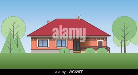 Façade d'architecture d'une maison sur la terre. Vue d'un étage de chalet. Vector illustration réaliste 10 EPS. Illustration de Vecteur