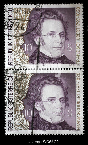 Timbres par l'Autriche, indique Franz Schubert, vers 1997. Banque D'Images