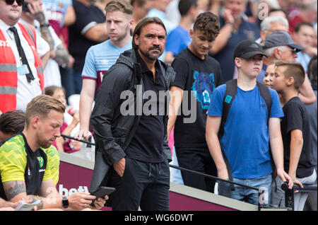 Londres, Royaume-Uni. Août 31, 2019. Norwich City manager Daniel Farke au cours de la Premier League match entre West Ham United et Norwich City au Parc olympique, Londres, Angleterre le 31 août 2019. Photo par Andy Rowland. Credit : premier Media Images/Alamy Live News Banque D'Images