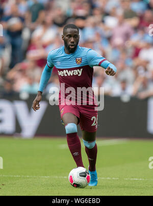 Londres, Royaume-Uni. Août 31, 2019. Arthur Masuaku de West Ham United au cours de la Premier League match entre West Ham United et Norwich City au Parc olympique, Londres, Angleterre le 31 août 2019. Photo par Andy Rowland. Credit : premier Media Images/Alamy Live News Banque D'Images